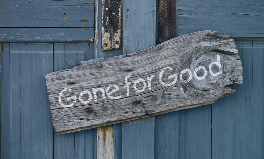 Picture of wooden plate with a text of "gone for good"